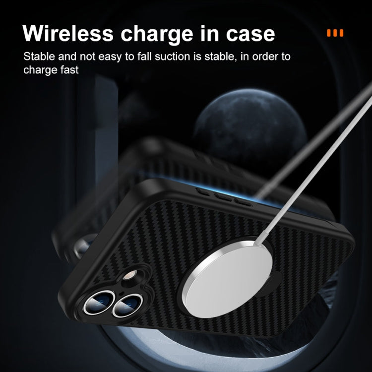 For iPhone 16 Pro Max Carbon Fiber MagSafe 360 Degree Rotating Holder Phone Case(Black)