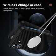 For iPhone 16 Carbon Fiber MagSafe 360 Degree Rotating Holder Phone Case(Black)