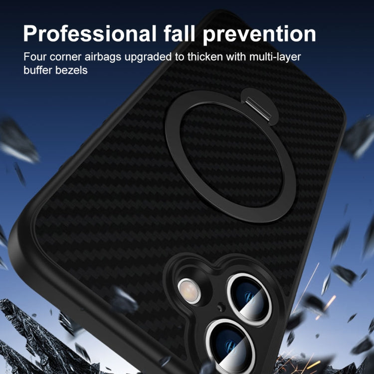 For iPhone 16 Pro Max Carbon Fiber MagSafe 360 Degree Rotating Holder Phone Case(Black)