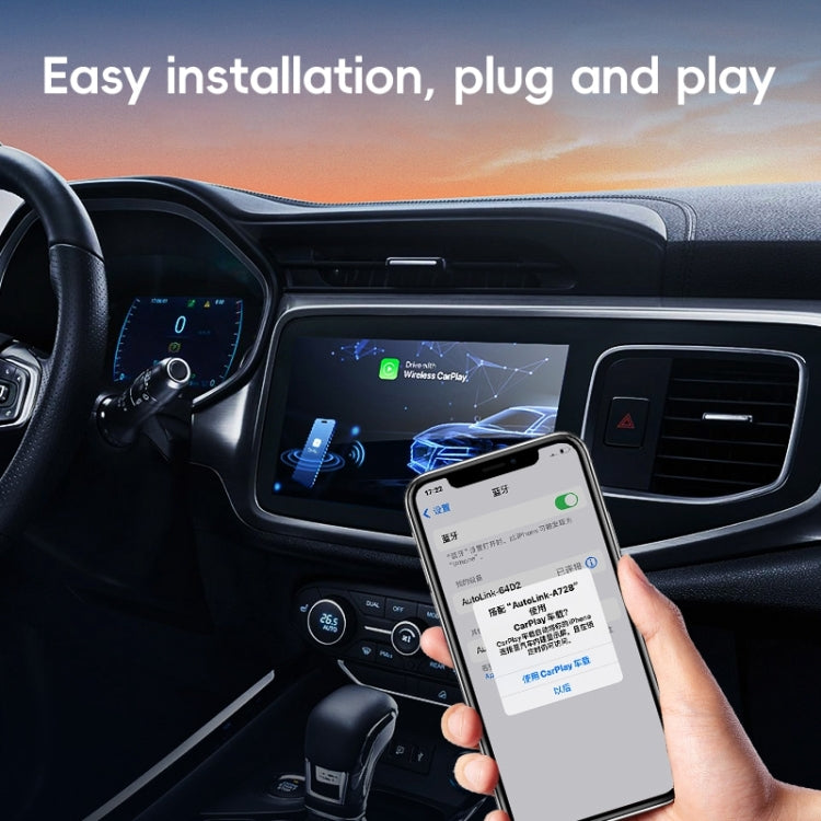USB, USB-C / Type-C Wired to Wireless Car CarPlay Box Adapter for iPhone(Black)