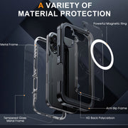 For iPhone 16 RedPepper Tempered Glass MagSafe Phone Case(Black Grey)