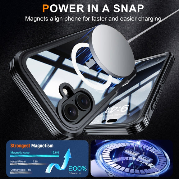 For iPhone 16 RedPepper Tempered Glass MagSafe Phone Case(Black Grey)