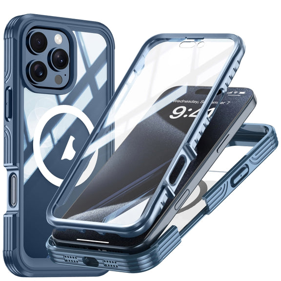 For iPhone 16 Pro Max RedPepper Tempered Glass MagSafe Phone Case(Dark Blue)