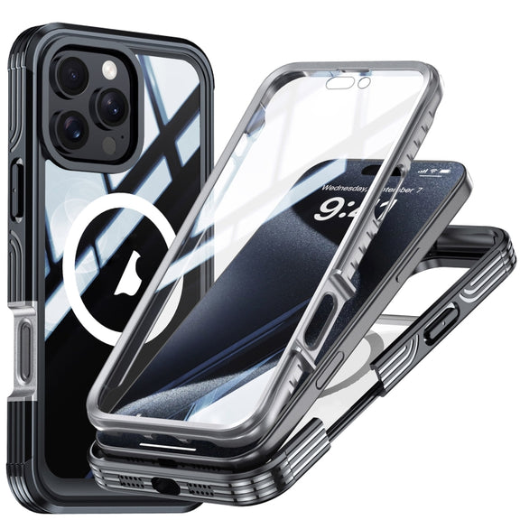 For iPhone 16 Pro RedPepper Tempered Glass MagSafe Phone Case(Black Grey)