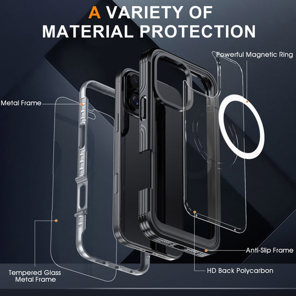 For iPhone 16 Pro Max RedPepper Tempered Glass MagSafe Phone Case(Grey)