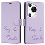 For Huawei Pura 70 Pro Smile Embossing RFID Leather Phone Case(Light Purple)