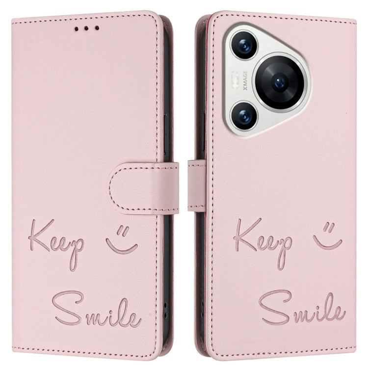 For Huawei Pura 70 Smile Embossing RFID Leather Phone Case(Pink) - Huawei Cases by PMC Jewellery | Online Shopping South Africa | PMC Jewellery | Buy Now Pay Later Mobicred