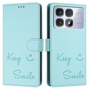 For Redmi K70 Ultra 5G Global Smile Embossing RFID Leather Phone Case(Mint Green)