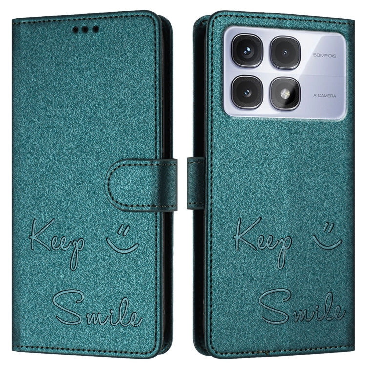 For Redmi K70 Ultra 5G Global Smile Embossing RFID Leather Phone Case(Peacock Green) - free shipping - PMC Jewellery - Order now!
