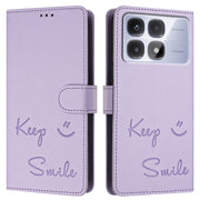 For Redmi K70 Ultra 5G Global Smile Embossing RFID Leather Phone Case(Light Purple)