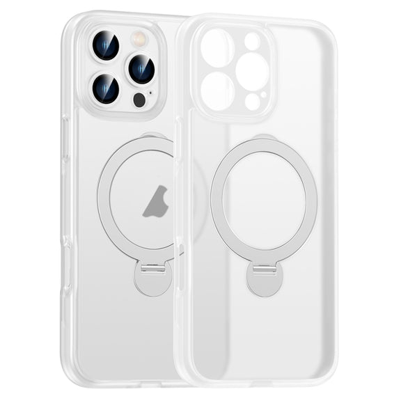 For iPhone 16 Pro Max Matte Texture 360 Degree Rotary Tone Holder MagSafe Phone Case(Transparent)