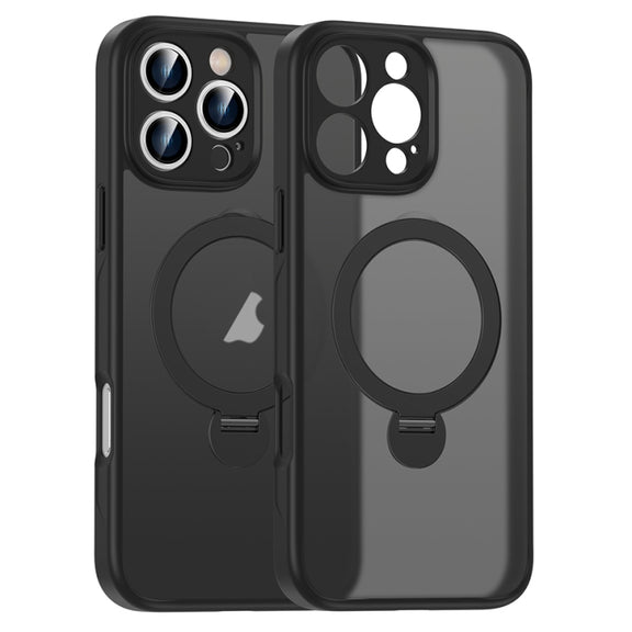 For iPhone 16 Pro Max Matte Texture 360 Degree Rotary Tone Holder MagSafe Phone Case(Black)