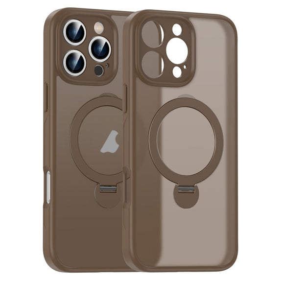 For iPhone 16 Pro Matte Texture 360 Degree Rotary Tone Holder MagSafe Phone Case(Bronze)