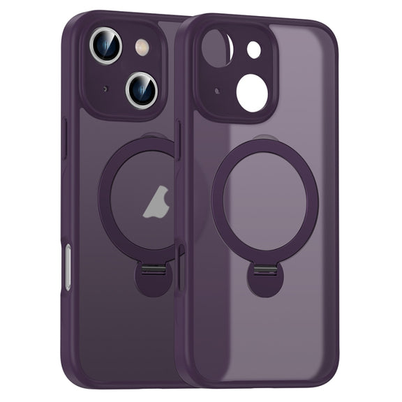 For iPhone 16 Plus Matte Texture 360 Degree Rotary Tone Holder MagSafe Phone Case(Dark Purple)