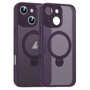 For iPhone 16 Matte Texture 360 Degree Rotary Tone Holder MagSafe Phone Case(Dark Purple)