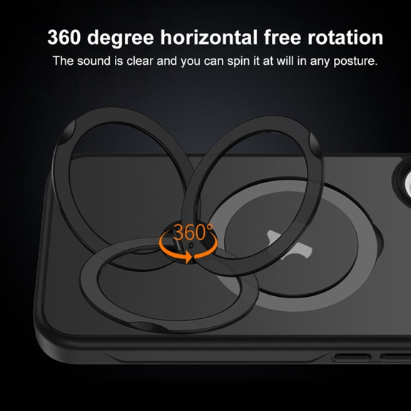 For iPhone 16 Matte Texture 360 Degree Rotary Tone Holder MagSafe Phone Case(Transparent)