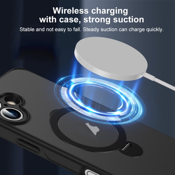 For iPhone 16 Matte Texture 360 Degree Rotary Tone Holder MagSafe Phone Case(Transparent)