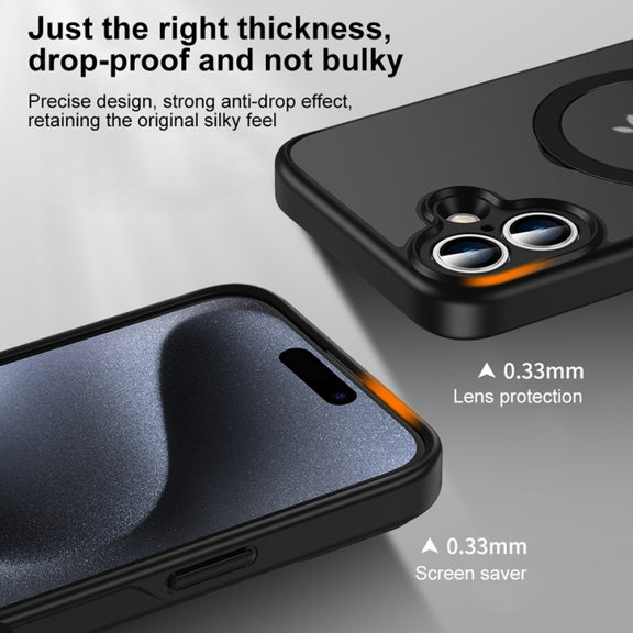 For iPhone 16 Matte Texture 360 Degree Rotary Tone Holder MagSafe Phone Case(Transparent)