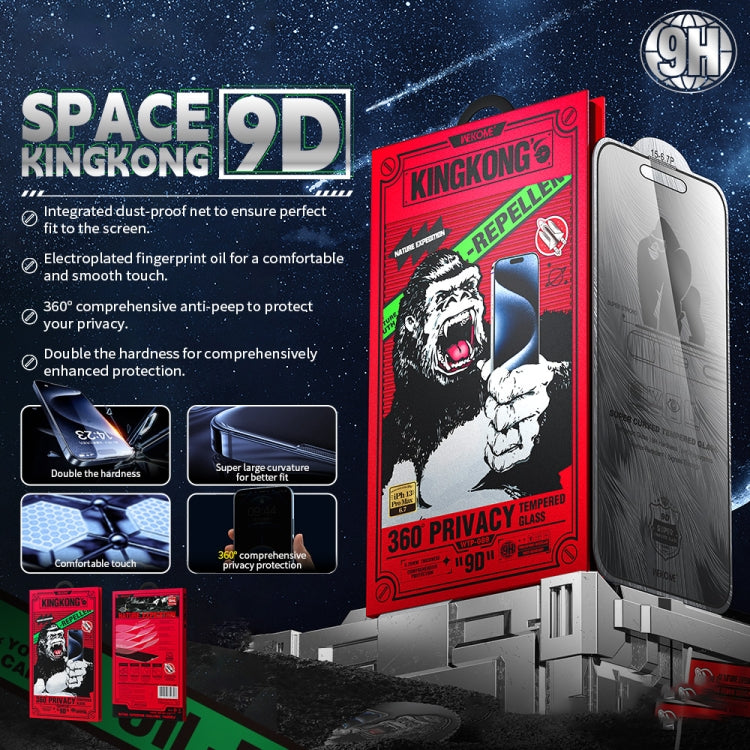 For iPhone 16 / 15 WK WTP-089 Space King Kong 9D Curved 360 Degree Privacy Tempered Glass Film