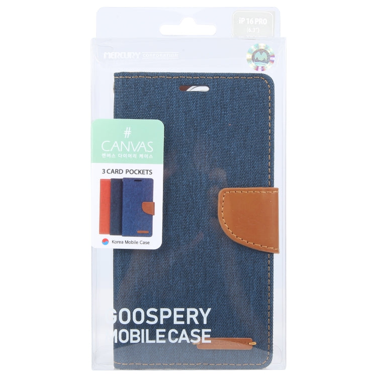 For iPhone 16 Pro GOOSPERY CANVAS DIARY Fabric Texture Flip Leather Phone Case(Navy Blue)