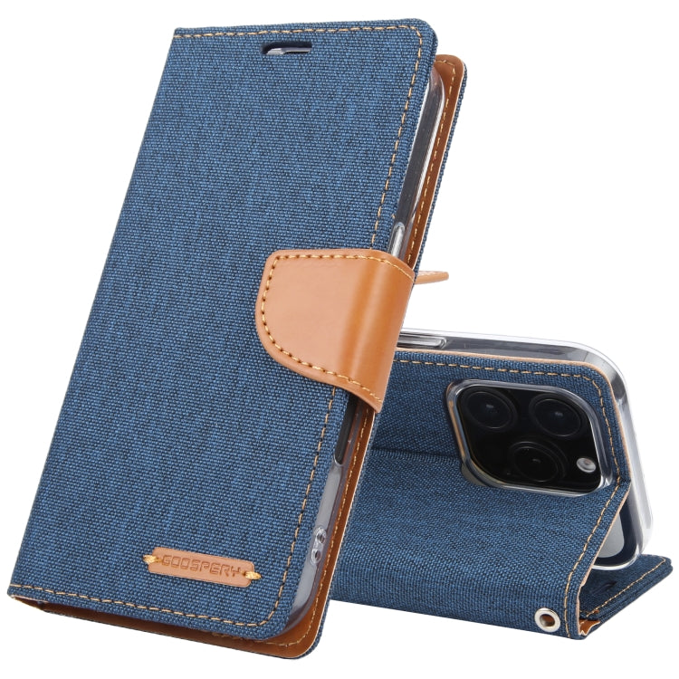 For iPhone 16 Pro GOOSPERY CANVAS DIARY Fabric Texture Flip Leather Phone Case(Navy Blue) - iPhone 16 Pro Cases by GOOSPERY | Online Shopping South Africa | PMC TechLife | Buy Now Pay Later Mobicred