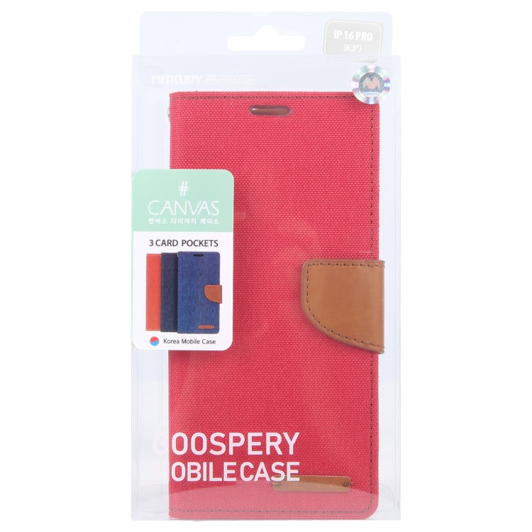 For iPhone 16 Pro GOOSPERY CANVAS DIARY Fabric Texture Flip Leather Phone Case(Red)