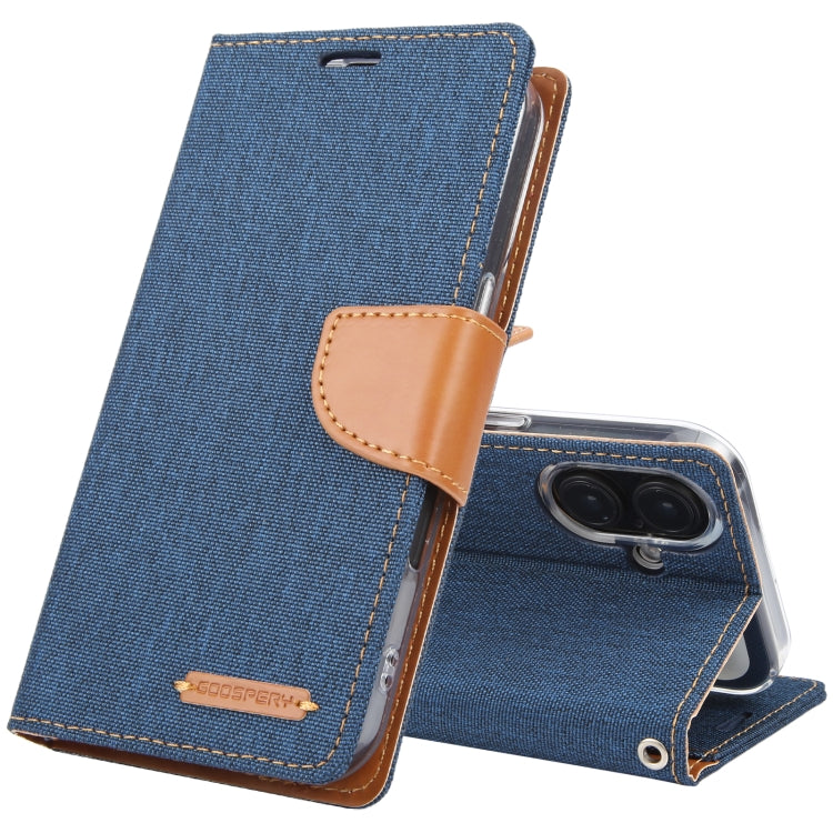 For iPhone 16 Plus GOOSPERY CANVAS DIARY Fabric Texture Flip Leather Phone Case(Navy Blue) - iPhone 16 Plus Cases by GOOSPERY | Online Shopping South Africa | PMC TechLife | Buy Now Pay Later Mobicred