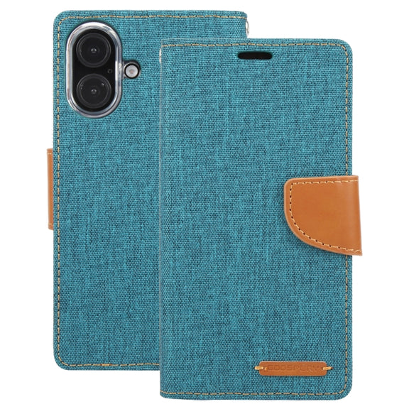 For iPhone 16 Plus GOOSPERY CANVAS DIARY Fabric Texture Flip Leather Phone Case(Green)