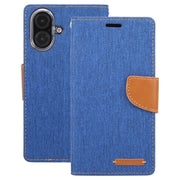 For iPhone 16 Plus GOOSPERY CANVAS DIARY Fabric Texture Flip Leather Phone Case(Blue)