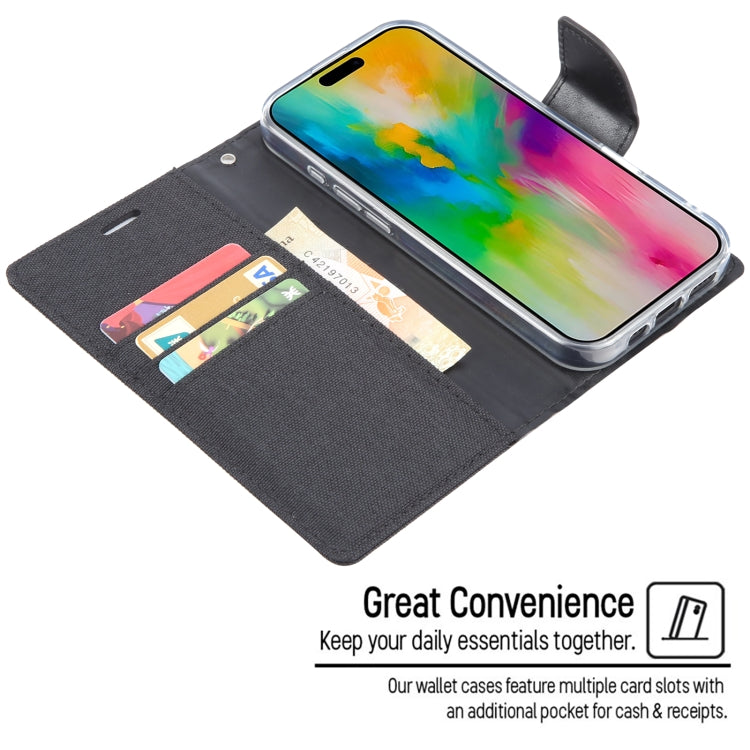 For iPhone 16 Pro Max GOOSPERY CANVAS DIARY Fabric Texture Flip Leather Phone Case(Black)