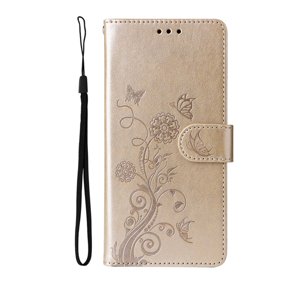For Redmi K70 / K70 Pro Embossed Butterfly Flowers Leather Phone Case(Gold)