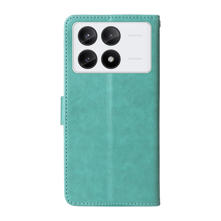 For Redmi K70 / K70 Pro Embossed Butterfly Flowers Leather Phone Case(Green)