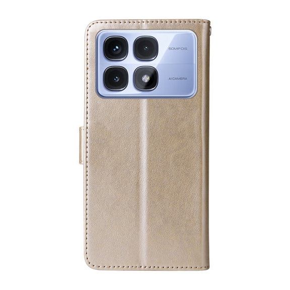For Redmi K70 Ultra Embossed Butterfly Flowers Leather Phone Case(Gold)