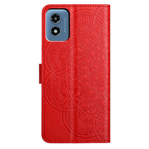 For Motorola Moto G Play 2024 Flower Embossed Leather Phone Case(Red)