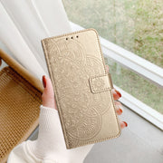 For Motorola Moto G Play 2024 Flower Embossed Leather Phone Case(Gold)