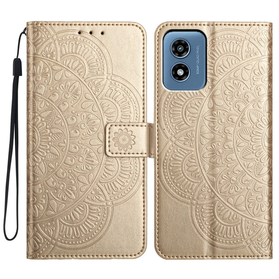 For Motorola Moto G Play 2024 Flower Embossed Leather Phone Case(Gold)