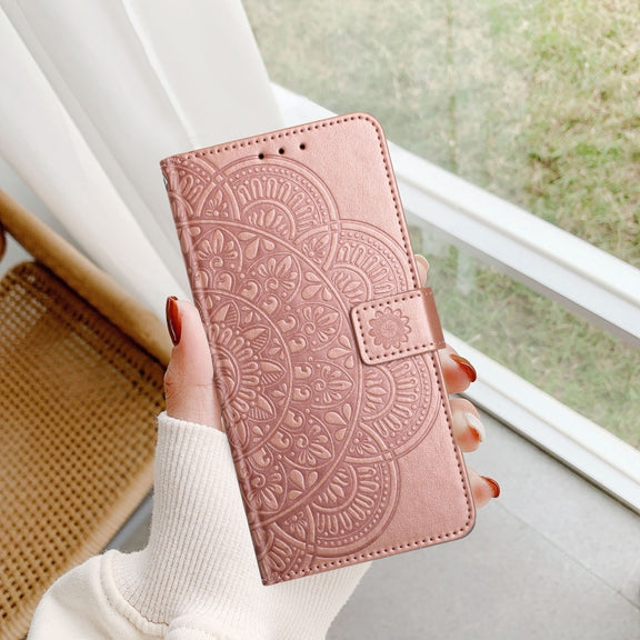 For Motorola Moto G Play 2024 Flower Embossed Leather Phone Case(Rose Gold)