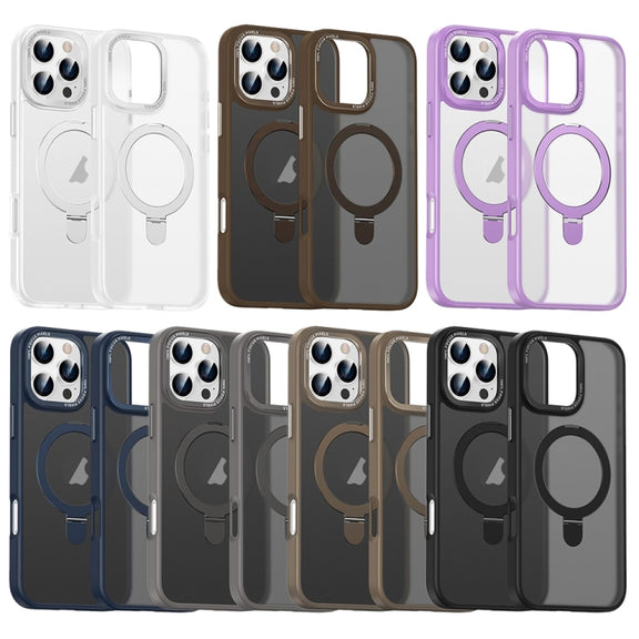 For iPhone 16 Skin Feel MagSafe Magnetic Holder Phone Case(Bronze Gold)