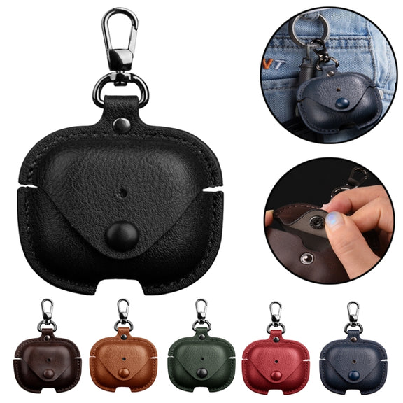 For AirPods 4 Business Leather Earphone Protective Case with Hook(Dark Brown)