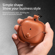 For AirPods 4 Business Leather Earphone Protective Case with Hook(Dark Brown)