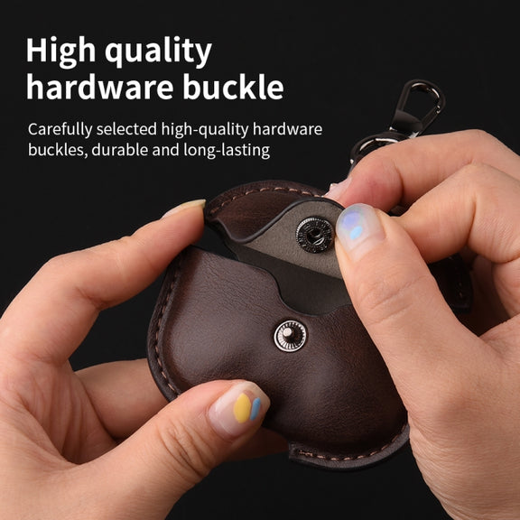 For AirPods 4 Business Leather Earphone Protective Case with Hook(Dark Brown)