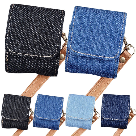 For AirPods 1 / 2 Cowboy Fabric Texture PU Headset Protective Bag(Blue)