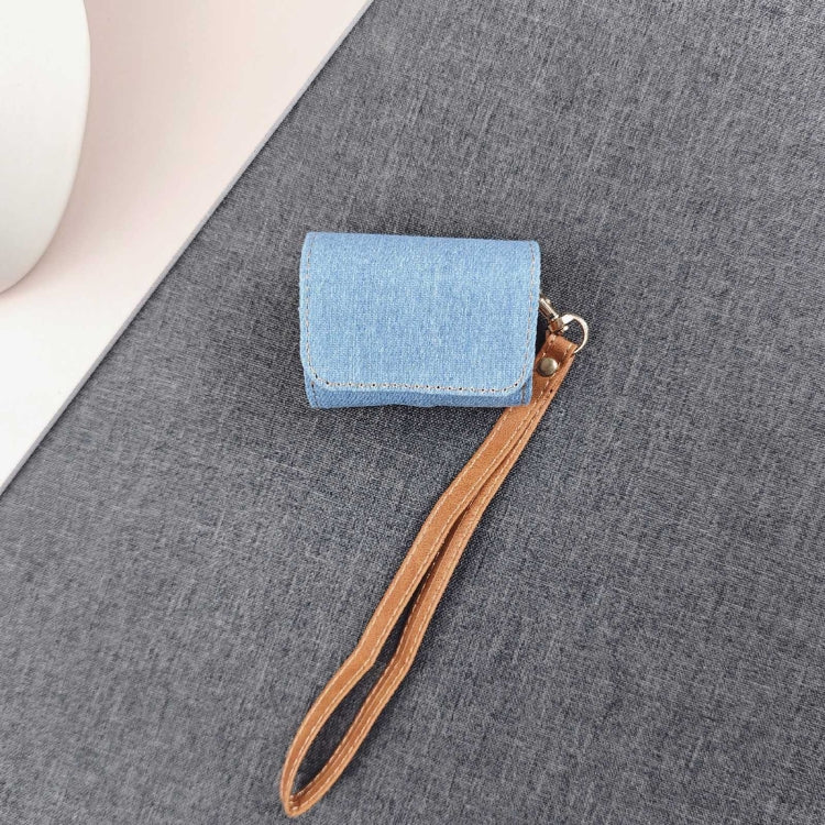 For AirPods Pro Cowboy Fabric Texture PU Headset Protective Bag(Light Blue)