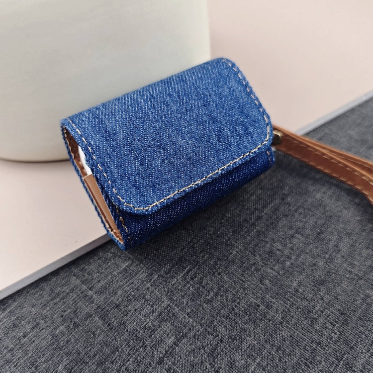 For AirPods Pro 2 Cowboy Fabric Texture PU Headset Protective Bag(Dark Blue)