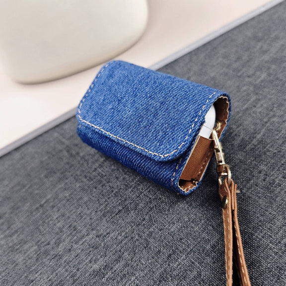For AirPods 3 Cowboy Fabric Texture PU Headset Protective Bag(Blue)