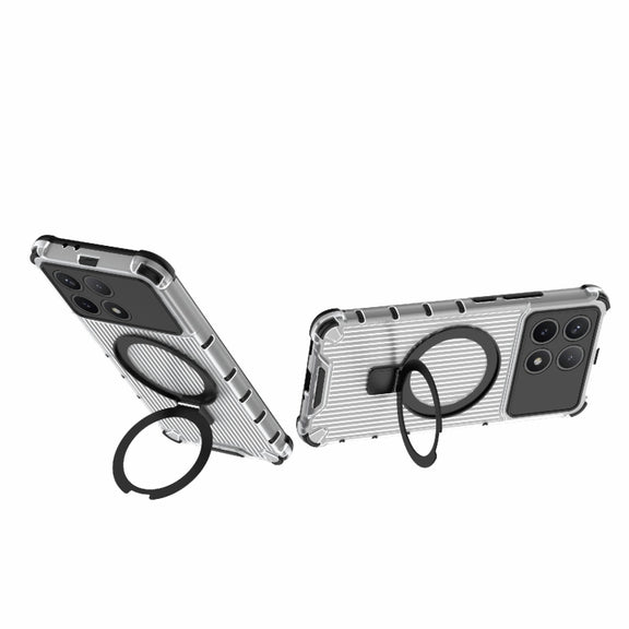 For Redmi K70 5G Grating Holder Shockproof Phone Case(Transparent)