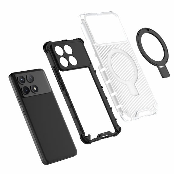 For Redmi K70 5G Grating Holder Shockproof Phone Case(Transparent)