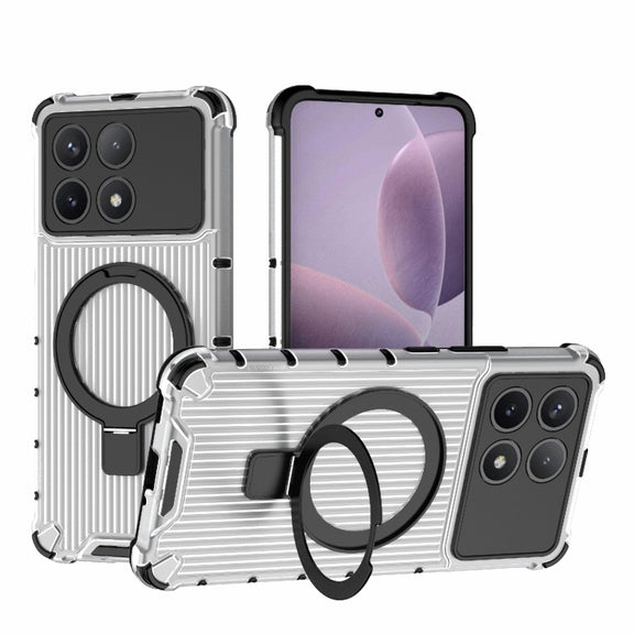 For Redmi K70 5G Grating Holder Shockproof Phone Case(Transparent)