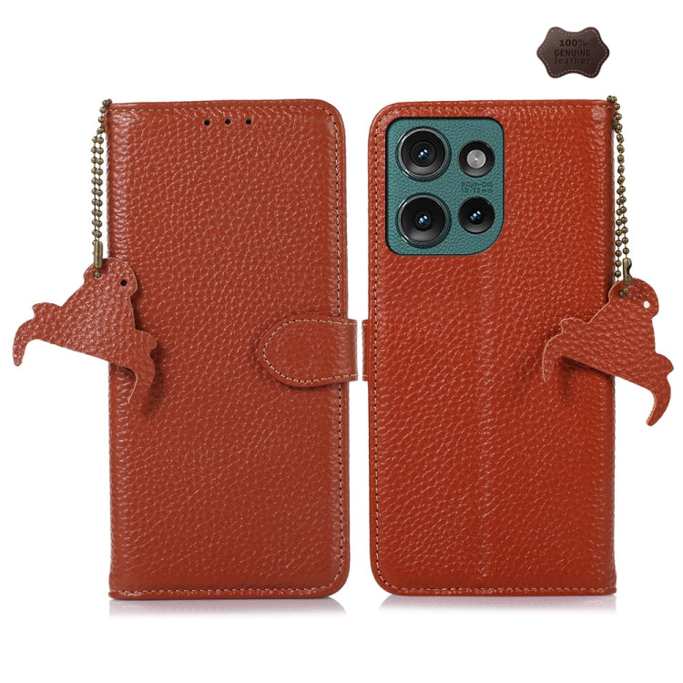 For Motorola Edge 50 Genuine Leather Litchi Texture RFID Leather Phone Case(Coffee) - Motorola Cases by PMC TechLife | Online Shopping South Africa | PMC TechLife | Buy Now Pay Later Mobicred
