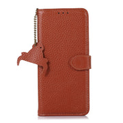 For Motorola Edge 50 Genuine Leather Litchi Texture RFID Leather Phone Case(Coffee)